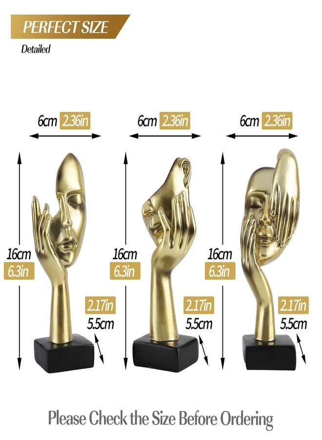 Magicsculp Modern Living Room Decoration - Gold Abstract Sculpture Decor For Shelves, Thinker Statues Set Of 3, Resin Face Knick Knacks Home Decor For Office Bookshelf, Shelf Side, Table, Gift For Friends - Image 5